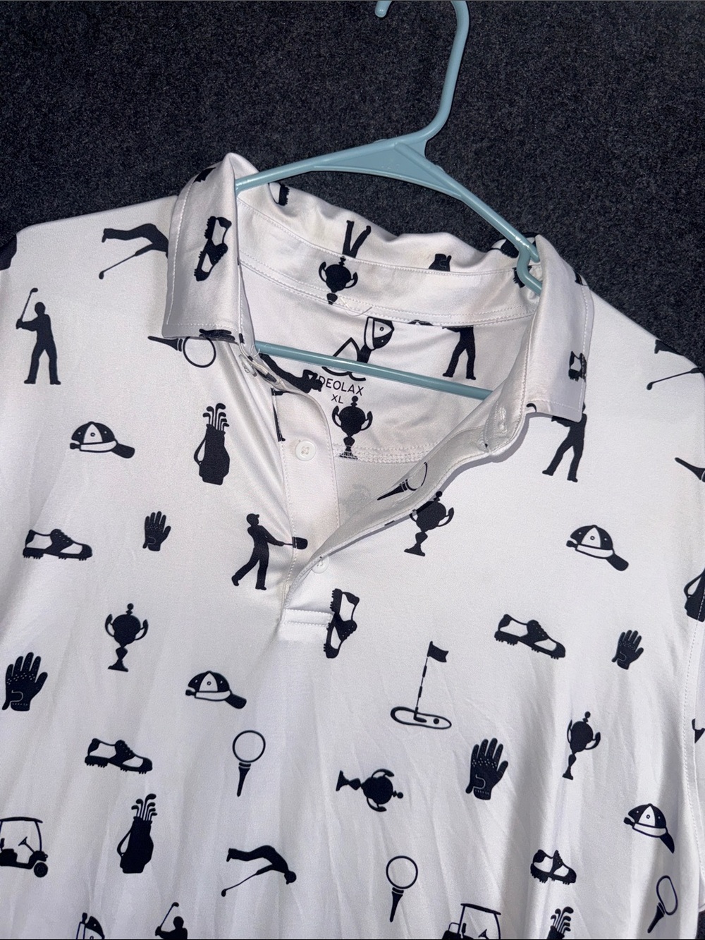 Deolax Mens Golf Polo Shirt XL White Navy Blue Novelty Print Performance SS
